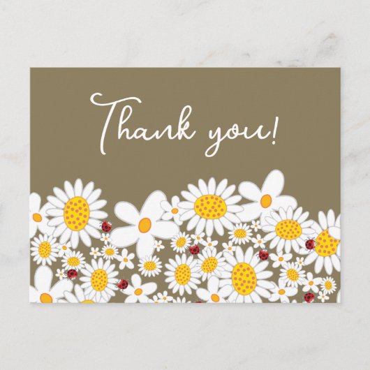 White Summer Daisies en Red Ladybugs Dank je Briefkaart (Voorkant)