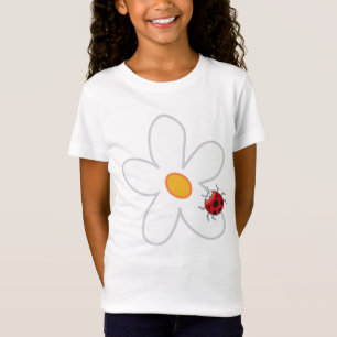 White Summer Daisy & Cute Red Ladybug Fun & Sweet T-shirt