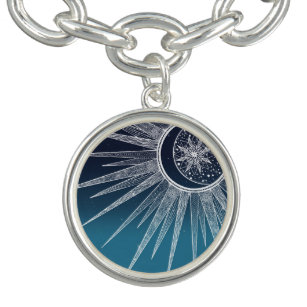White Sun Moon Mandala Blue Gradient Design Armband