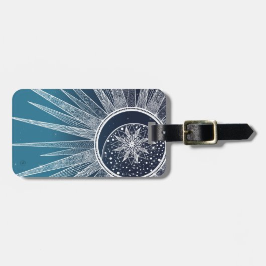White Sun Moon Mandala Blue Gradient Design Bagagelabel (Voorkant horizontaal)