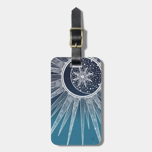 White Sun Moon Mandala Blue Gradient Design Bagagelabel (Voorkant verticaal)