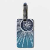 White Sun Moon Mandala Blue Gradient Design Bagagelabel (Achterkant verticaal)