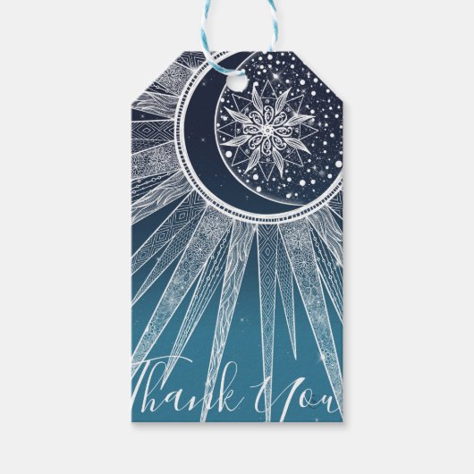 White Sun Moon Mandala Blue Gradient Design Cadeaulabel (Voorkant)