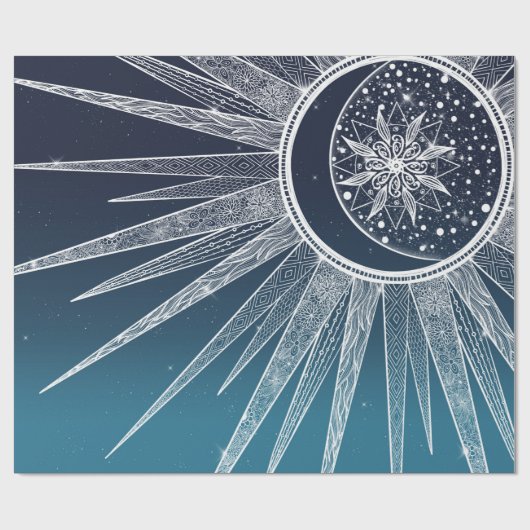 White Sun Moon Mandala Blue Gradient Design Cadeaupapier (Vlak)