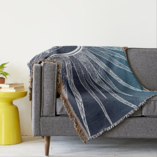 White Sun Moon Mandala Blue Gradient Design Deken