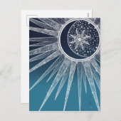 White Sun Moon Mandala Blue Gradient Design Feestdagenkaart (Voorkant / Achterkant)