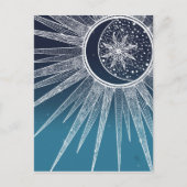 White Sun Moon Mandala Blue Gradient Design Feestdagenkaart (Voorkant)