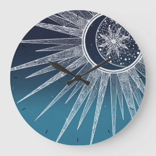 White Sun Moon Mandala Blue Gradient Design Grote Klok