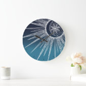 White Sun Moon Mandala Blue Gradient Design Grote Klok (Huis)