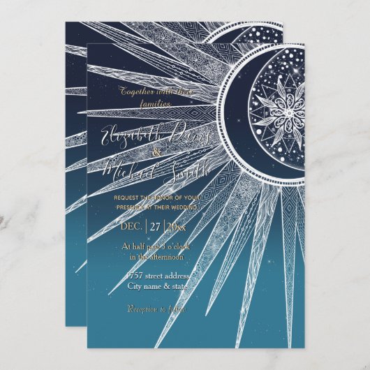 White Sun Moon Mandala Blue Gradient Design Kaart (Voorkant / Achterkant)