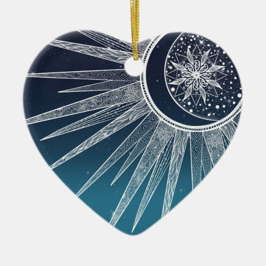 White Sun Moon Mandala Blue Gradient Design Keramisch Ornament (Voorkant)