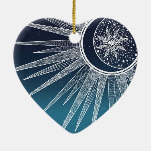 White Sun Moon Mandala Blue Gradient Design Keramisch Ornament (Achterkant)