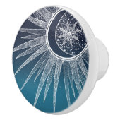 White Sun Moon Mandala Blue Gradient Design Keramische Knop (Rechts)