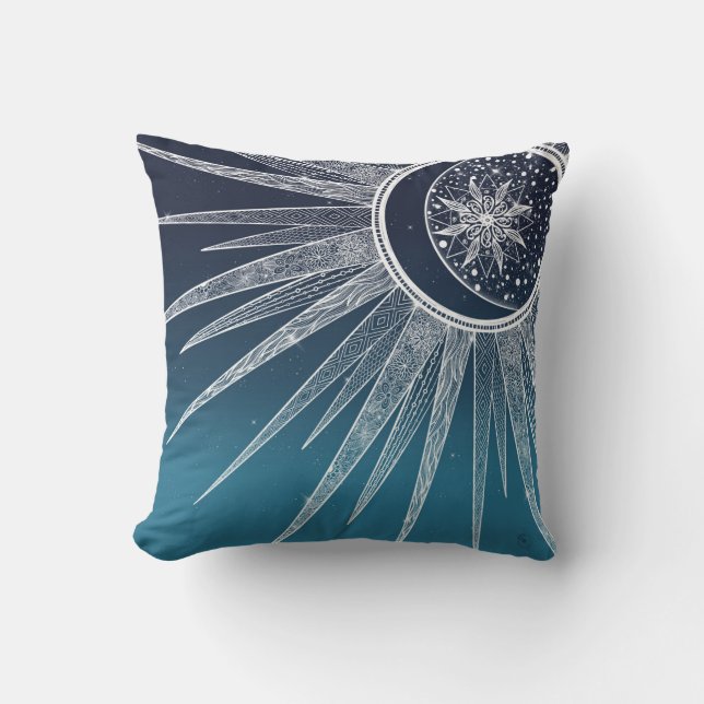 White Sun Moon Mandala Blue Gradient Design Kussen (Voorkant)