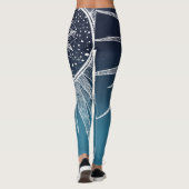 White Sun Moon Mandala Blue Gradient Design Leggings (Achterkant)