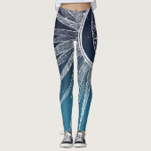 White Sun Moon Mandala Blue Gradient Design Leggings (Voorkant)
