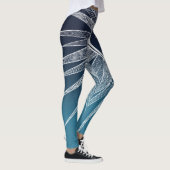White Sun Moon Mandala Blue Gradient Design Leggings (Rechts)