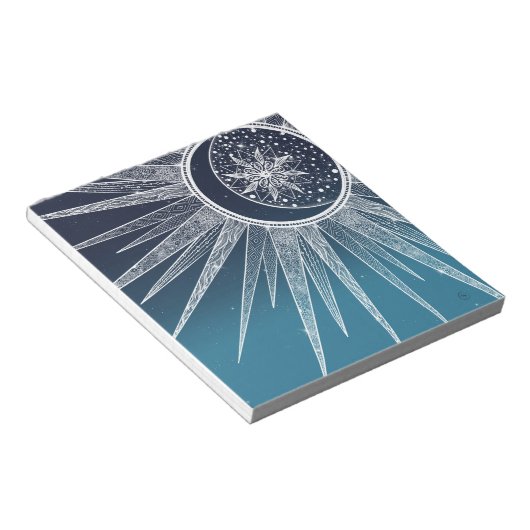 White Sun Moon Mandala Blue Gradient Design Notitieblok (Schuin)
