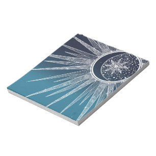 White Sun Moon Mandala Blue Gradient Design Notitieblok
