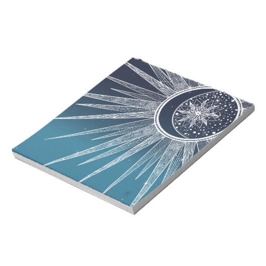 White Sun Moon Mandala Blue Gradient Design Notitieblok (Linkerzijde)