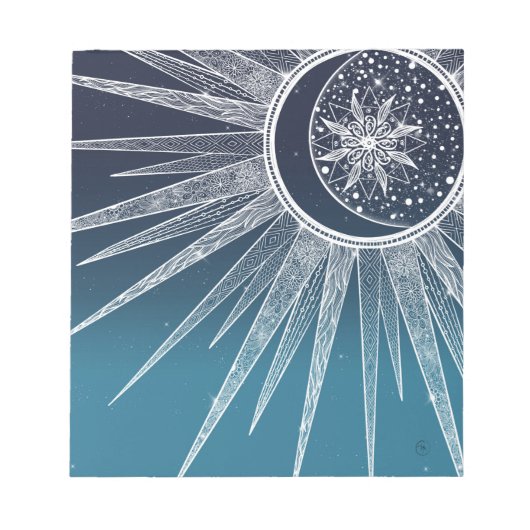 White Sun Moon Mandala Blue Gradient Design Notitieblok (Voorkant)