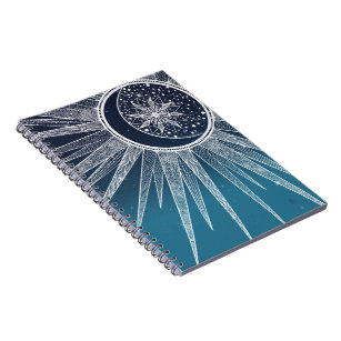 White Sun Moon Mandala Blue Gradient Design Notitieboek