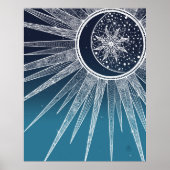 White Sun Moon Mandala Blue Gradient Design Poster (Voorkant)