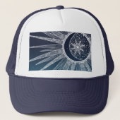 White Sun Moon Mandala Blue Gradient Design Trucker Pet (Voorkant)