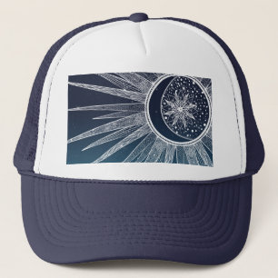 White Sun Moon Mandala Blue Gradient Design Trucker Pet