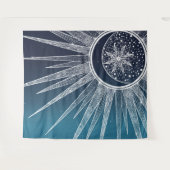 White Sun Moon Mandala Blue Gradient Design Wandkleed (Voorkant (horizontaal))
