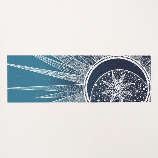White Sun Moon Mandala Blue Gradient Design Yogamat (Achterkant (horizontaal))