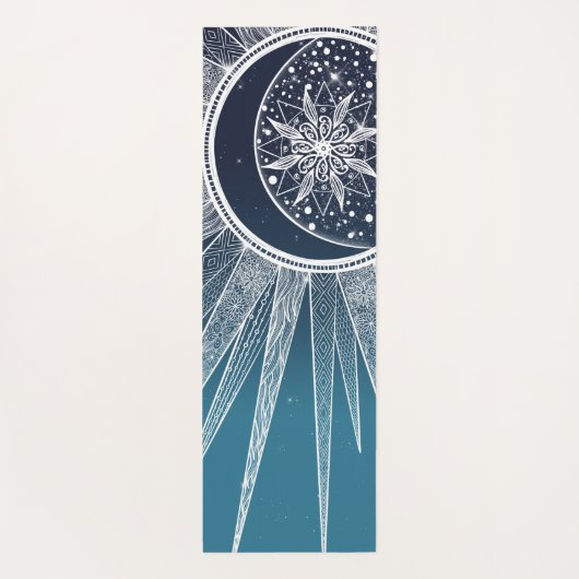 White Sun Moon Mandala Blue Gradient Design Yogamat (Achterkant)