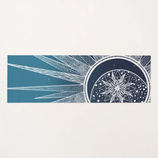 White Sun Moon Mandala Blue Gradient Design Yogamat (Voorkant (horizontaal))