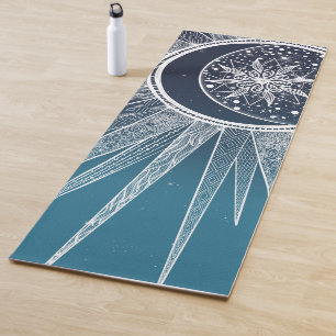 White Sun Moon Mandala Blue Gradient Design Yogamat