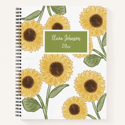 White Sunflower Flower Illustration Cute Design Notitieboek (Voorkant)