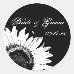 White Sunflower op Black Wedding Envelope zegels