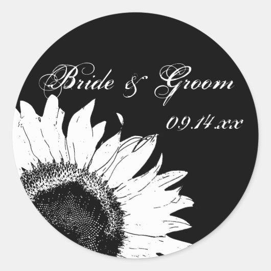 White Sunflower op Black Wedding Envelope zegels (Voorkant)