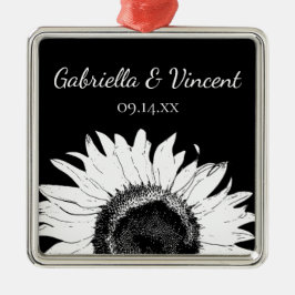 White Sunflower op Black Wedding Metalen Ornament