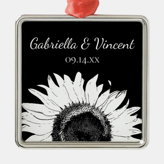 White Sunflower op Black Wedding Metalen Ornament (Voorkant)
