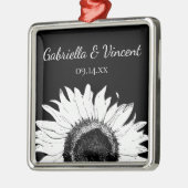 White Sunflower op Black Wedding Metalen Ornament (Links)