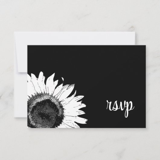 White Sunflower op Black Wedding RSVP Kaart (Voorkant)