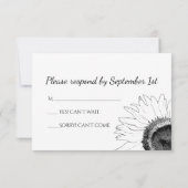 White Sunflower op Black Wedding RSVP Kaart (Achterkant)