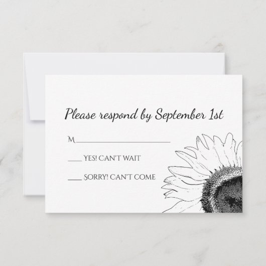 White Sunflower op Black Wedding RSVP Kaart (Achterkant)