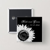 White Sunflower op Black Wedding Vierkante Button 5,1 Cm (Voorkant /achterkant)