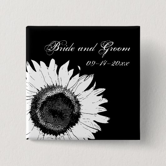 White Sunflower op Black Wedding Vierkante Button 5,1 Cm (Voorkant)