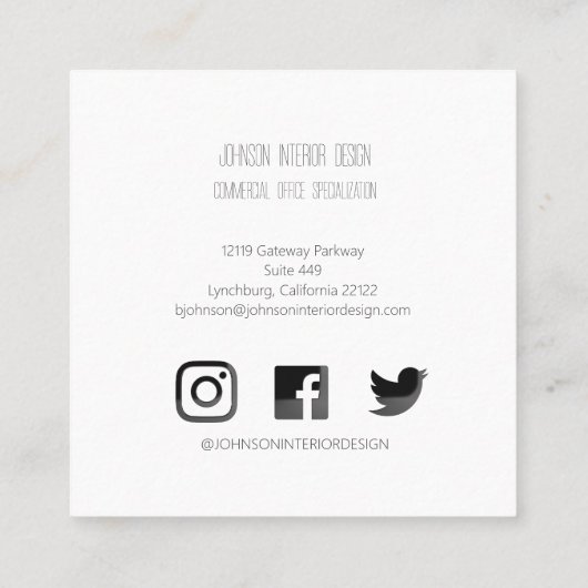 White Sunflower Simple Square Vierkante Visitekaartje (Achterkant)