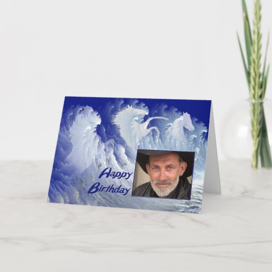 White Surf Horses Fotoverjaardagskaart Kaart (Voorkant)