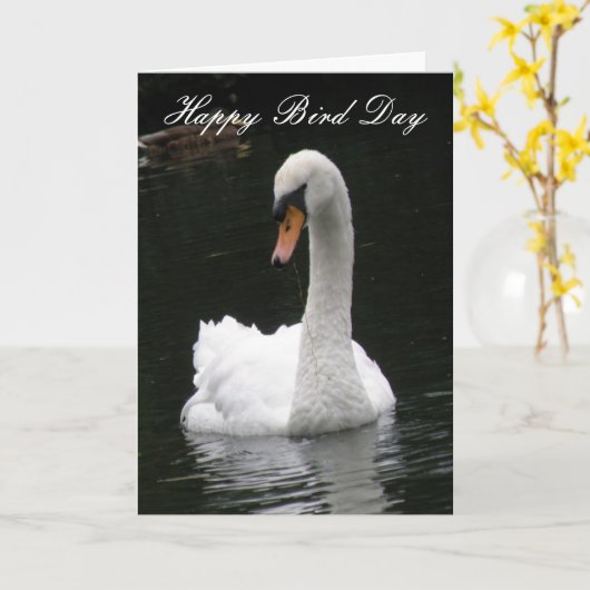 White Swan aangepaste verjaardag Kaart (Gele Bloem)
