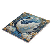 White Swan Art Nouveau Vogel Art Deco Blauw Tegeltje (Zijkant)