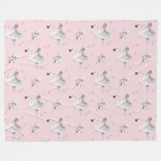 White Swan Ballerina in Sneeuwroze Fleece Deken (Voorkant (Horizontaal))